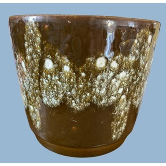 Vtg MCM W German Pottery Lava Glaze 5.5" Pot Planter Urn Vase Olive Green Retro - Picture 3 of 10